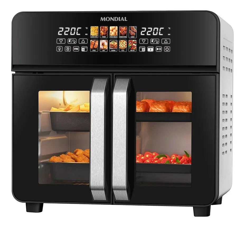 Air Fryer Forno 25L French Door Mondial Preto/Inox 2000W - AFDO-25L-FD