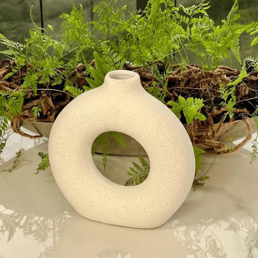 Vaso de Cerâmica Mikonos Redondo Branco 21cm