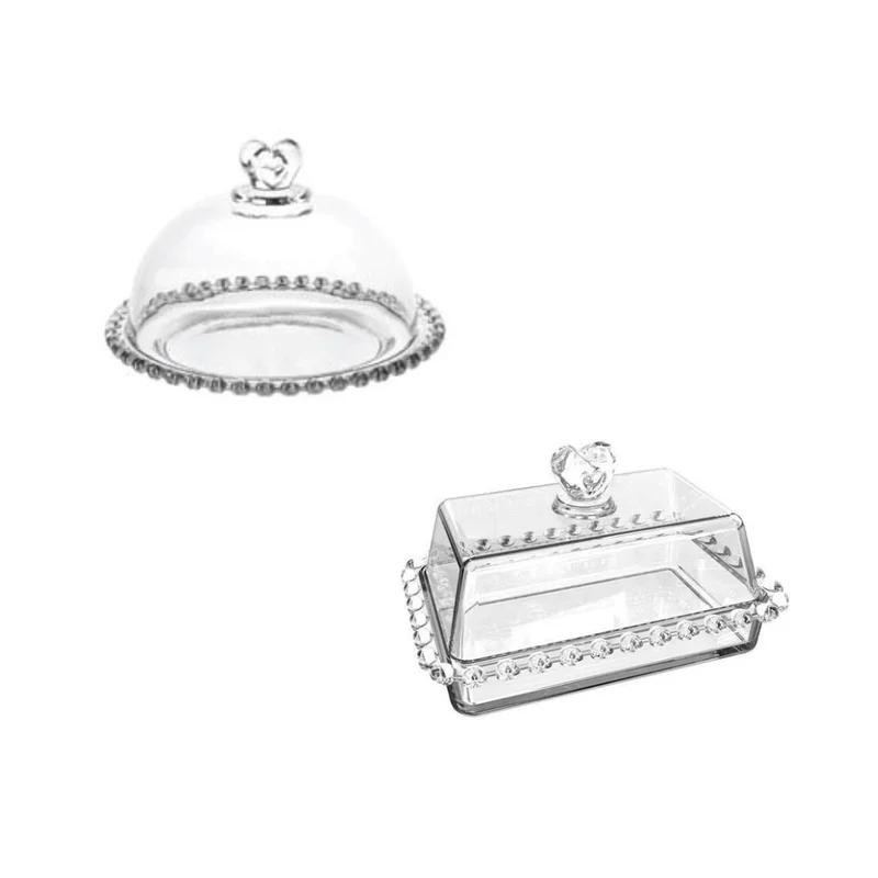 Kit Queijeira e Manteigueira de Cristal Coração Lyor - Transparente