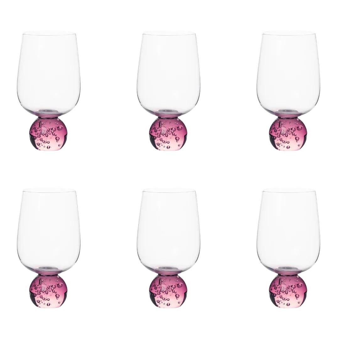 Jogo 6 Taças Base Esfera Rosa e Transparente 550ml