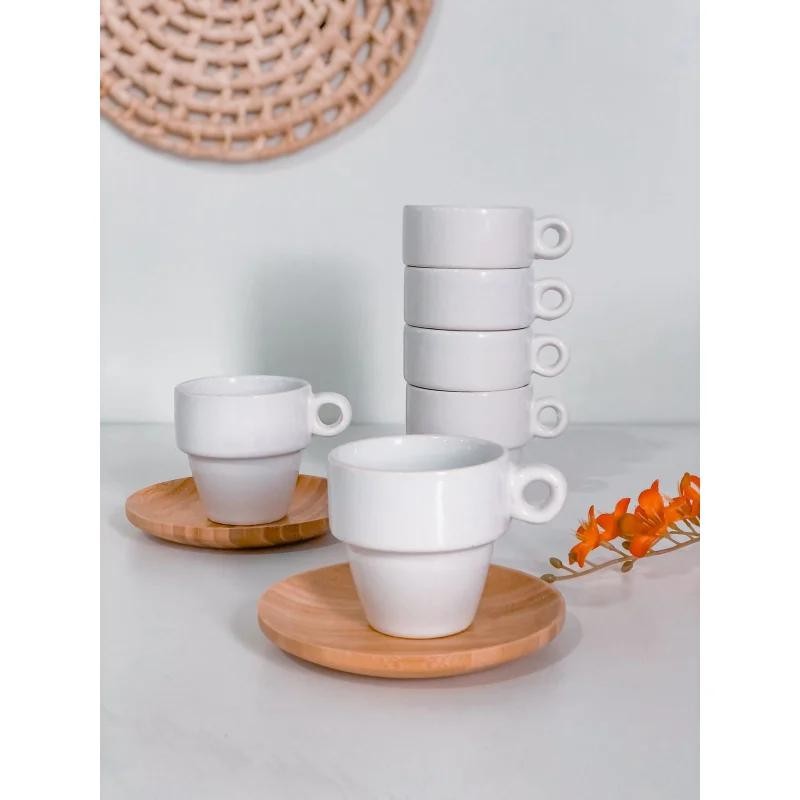 Kit 4 Xícaras Cafezinho 90 ml Empilhavél Branco