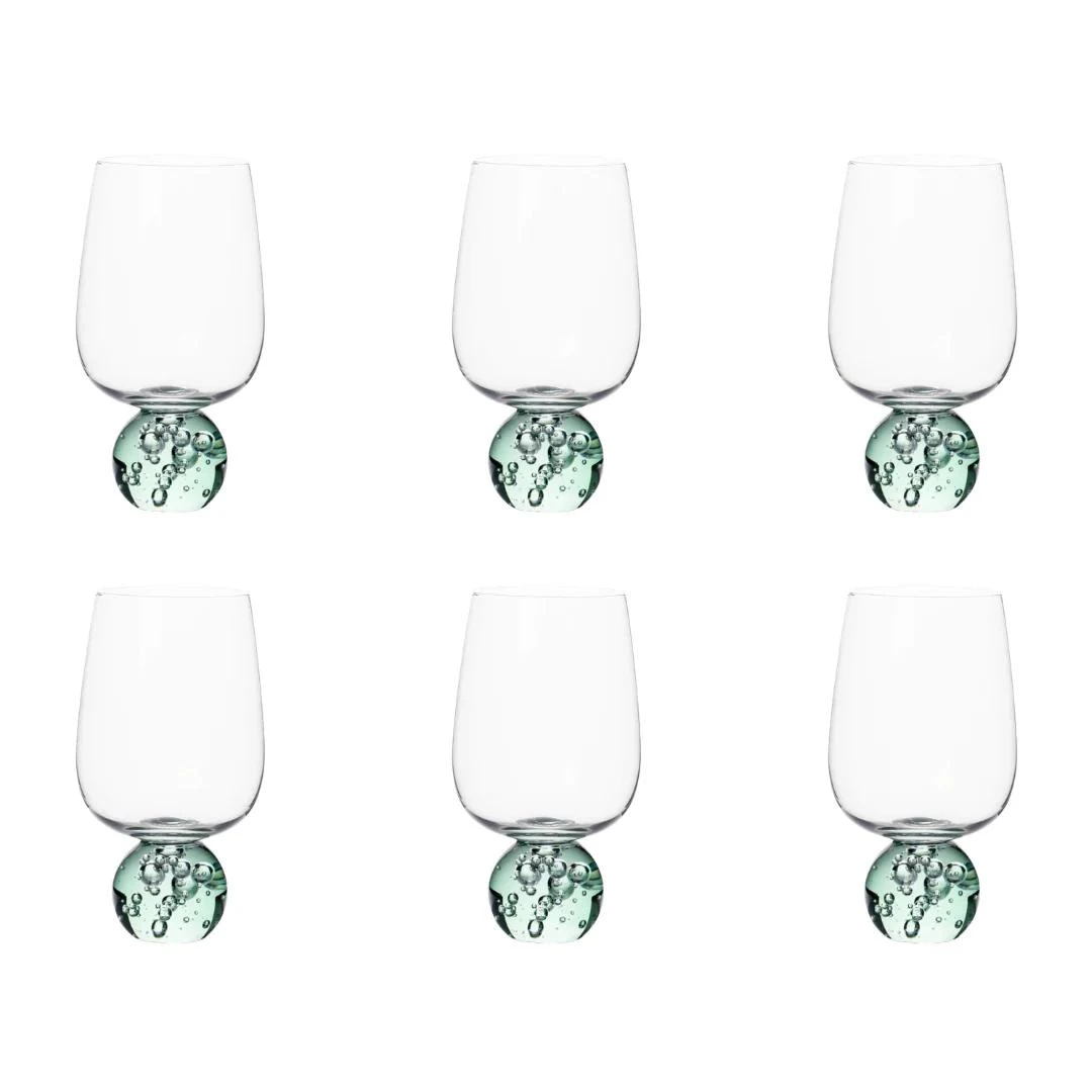 Jogo 6 Taças Base Esfera Verde e Transparente 580ml
